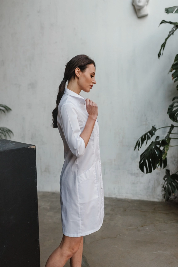 Халат медицинский женский, короткий рукав, модель 3-293, цвет белый фото 6