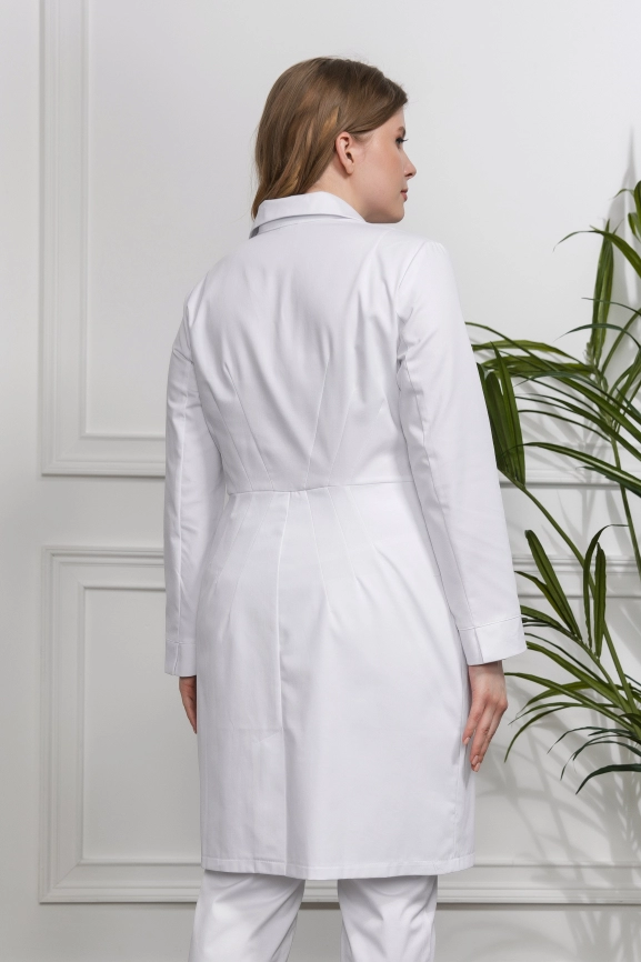 Халат медицинский женский, длинный рукав, цвет белый, арт 1-810 фото 5