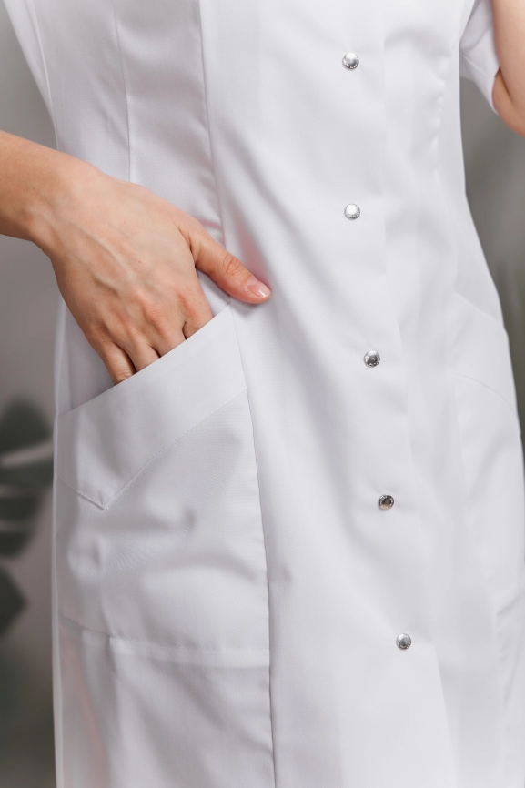 Халат медицинский женский, короткий рукав, модель 3-466, цвет белый фото 6