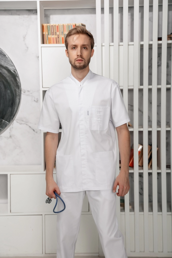 Блузон медицинский мужской, короткий рукав, цвет белый, арт 6-735 фото 1