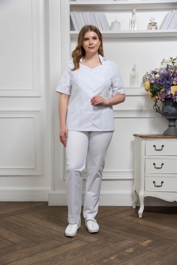 Блузон медицинский женский, короткий рукав, цвет белый, арт 7-725 фото 2