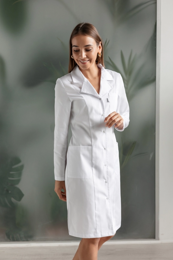 Халат медицинский женский, длинный рукав, цвет белый, арт 1-328 - купить по  ценам производителя в интернет магазине в розницу и оптом