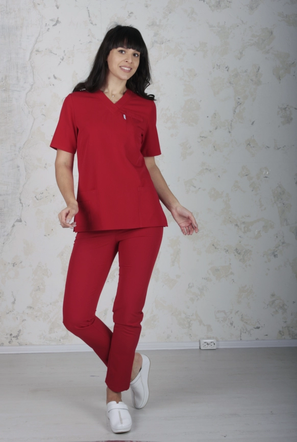 Блузон медицинский женский, короткий рукав, цвет красный, арт 5-357 фото 1