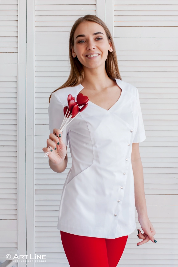Блузон медицинский женский, короткий рукав, цвет белый, арт 7-204 Бр фото 2