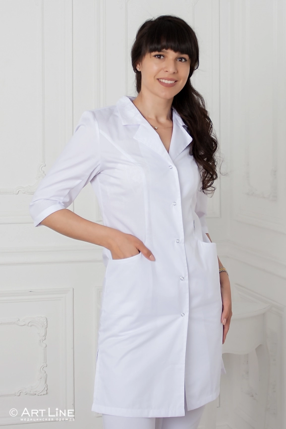 Халат медицинский женский, короткий рукав, цвет белый, арт 1-79 фото 4