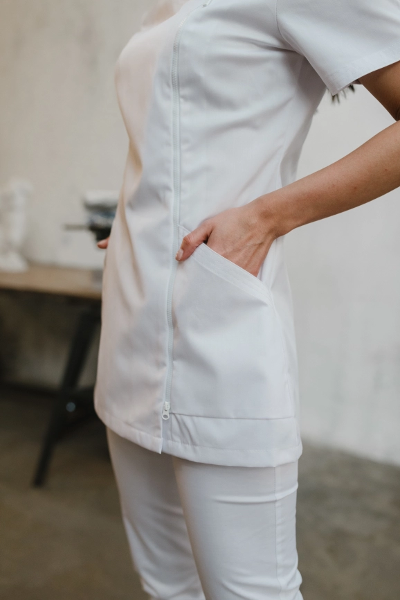 Блузон медицинский женский, короткий рукав, цвет белый, арт 5-172 фото 3