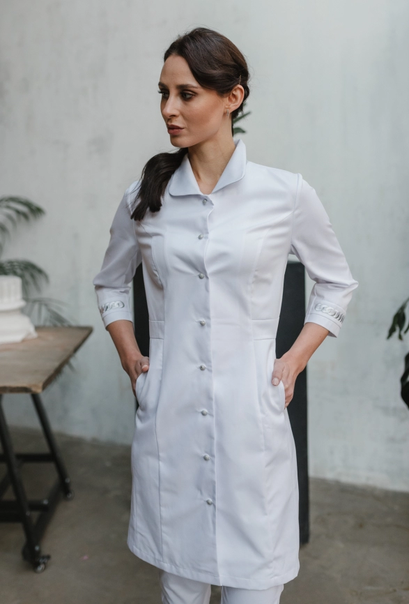 Халат медицинский женский, короткий рукав, цвет белый/светло-серый, арт 3-529о фото 7