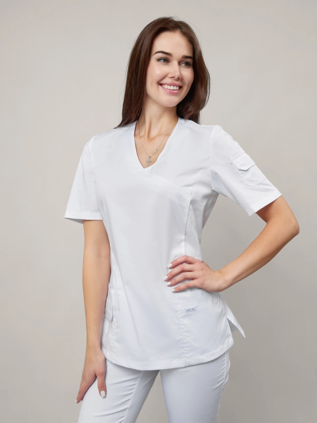 Блузон медицинский женский, короткий рукав, цвет белый, арт 7-343 фото 1