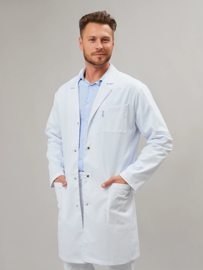 Халат медицинский мужской, длинный рукав, цвет белый, арт 4-384 фото 2