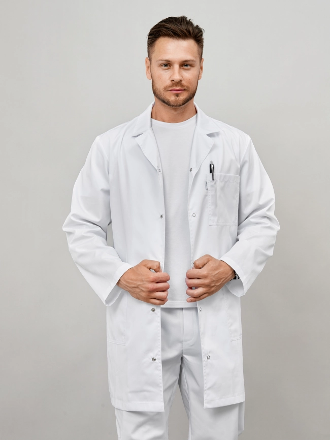 Халат медицинский мужской, длинный рукав, цвет белый, арт 4-14 фото 1
