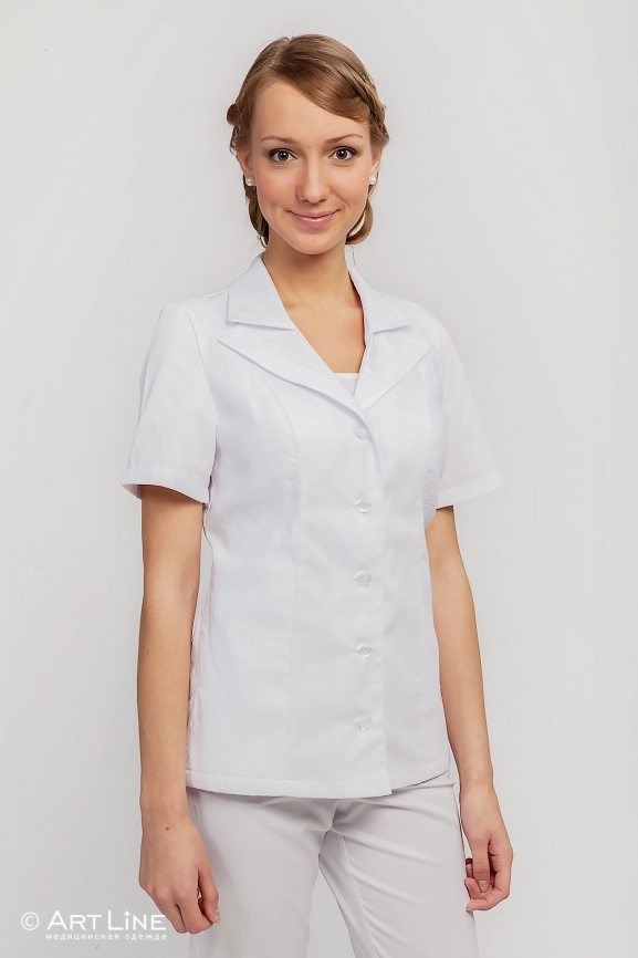 Блузон медицинский женский, короткий рукав, цвет белый, арт 7-309о фото 1