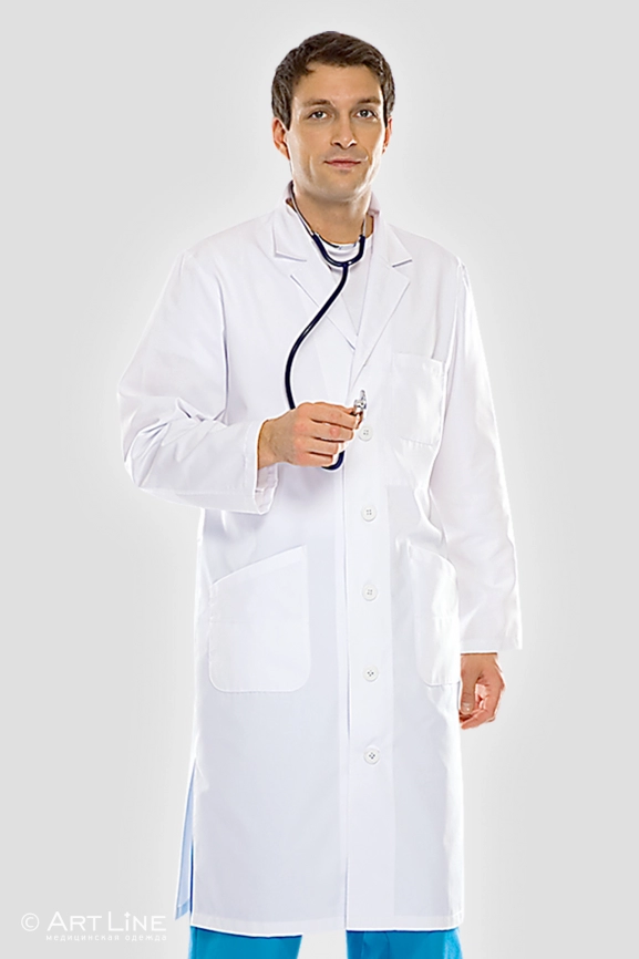 Халат медицинский мужской, длинный рукав, цвет белый, арт 2-54 фото 1