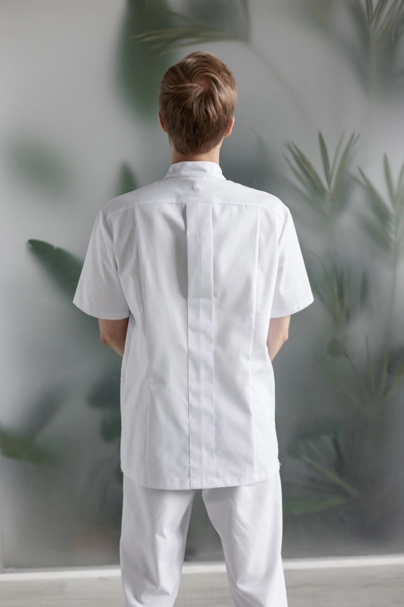Блузон медицинский мужской, короткий рукав, цвет белый, арт 6-130 фото 2