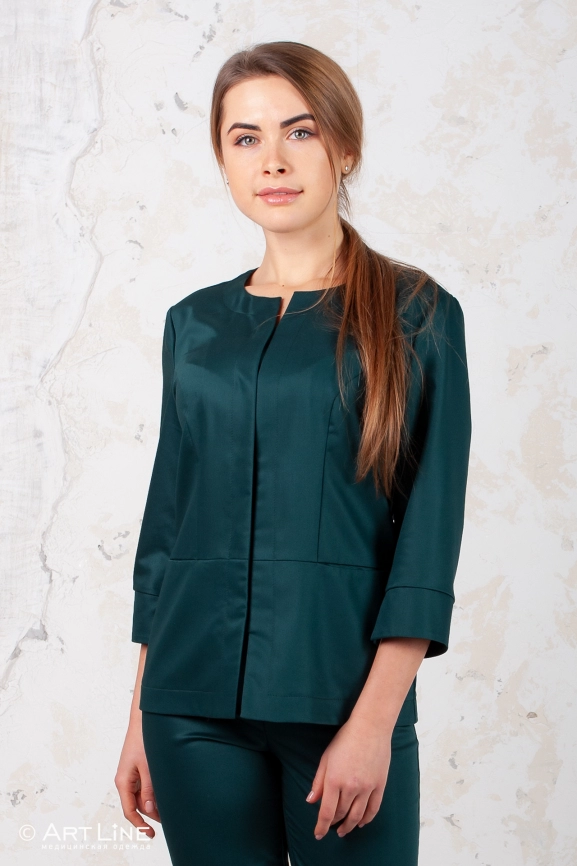 Блузон медицинский женский, короткий рукав, цвет темно-зелёный, арт 9-399 фото 2