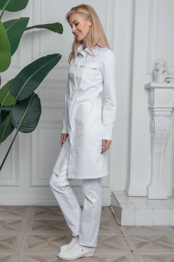 Халат медицинский женский, длинный рукав, модель 3-513, цвет белый фото 7