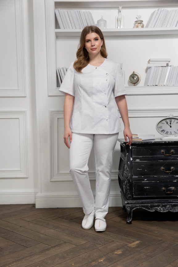 Блузон медицинский женский, короткий рукав, цвет белый, арт 7-416 фото 2