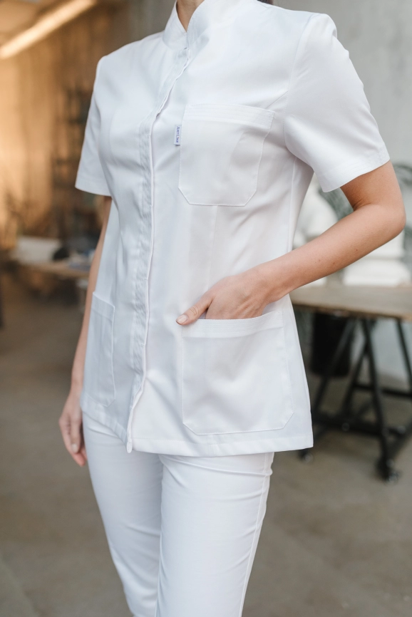 Блузон медицинский женский, короткий рукав, цвет белый, арт 7-154 фото 7