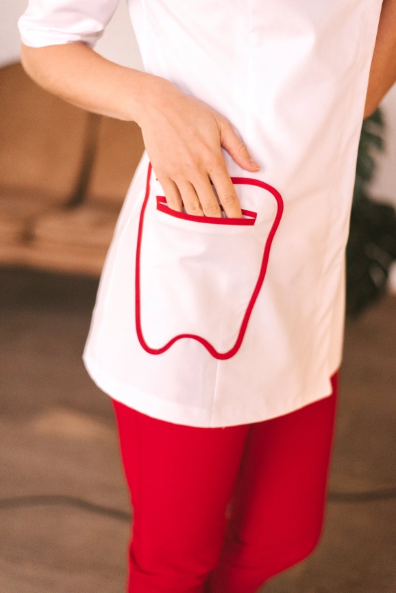 Блузон медицинский женский, короткий рукав, цвет белый/красный, арт 5-362о фото 4
