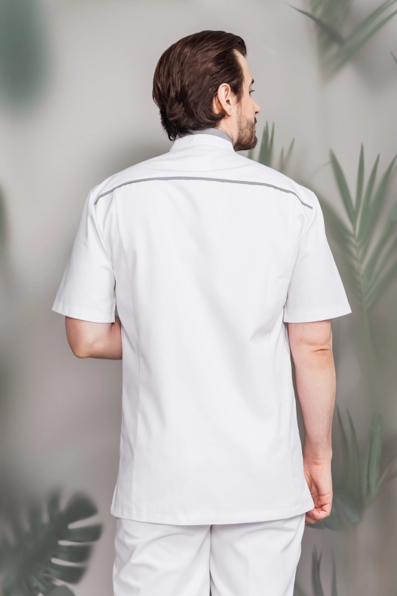 Блузон медицинский мужской, короткий рукав, цвет белый/серый, арт 6-341о фото 2