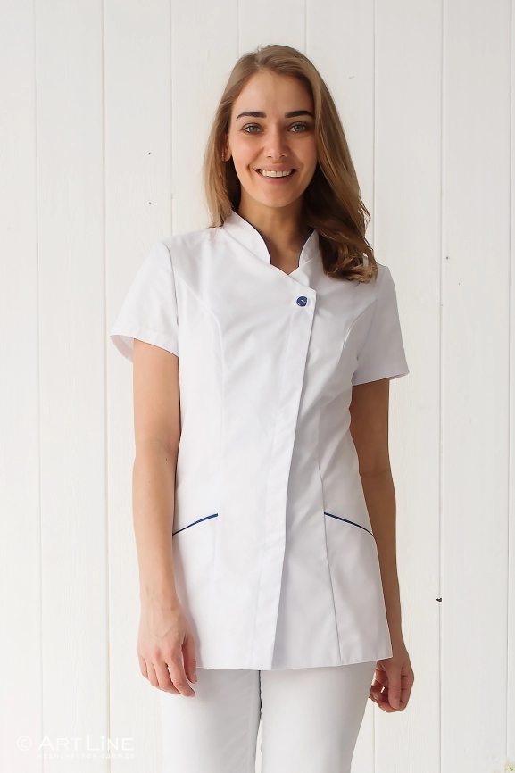 Блузон медицинский женский, короткий рукав, цвет белый, арт 5-435о фото 1