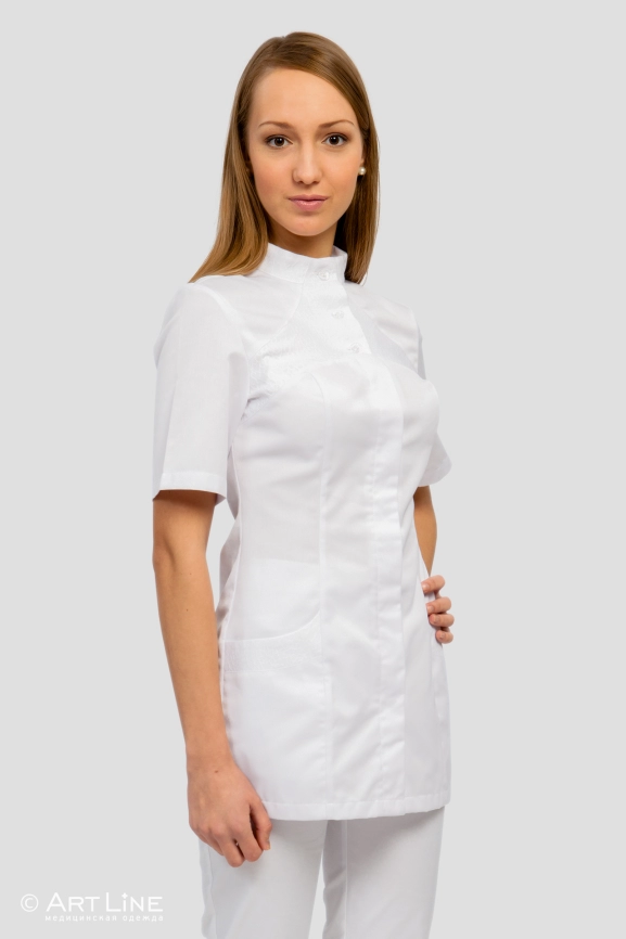 Блузон медицинский женский, короткий рукав, цвет белый, арт 5-856 фото 2