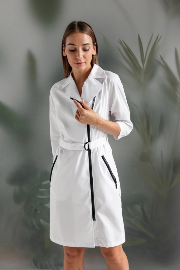 Халат медицинский женский, короткий рукав, модель 3-390, цвет белый фото 1
