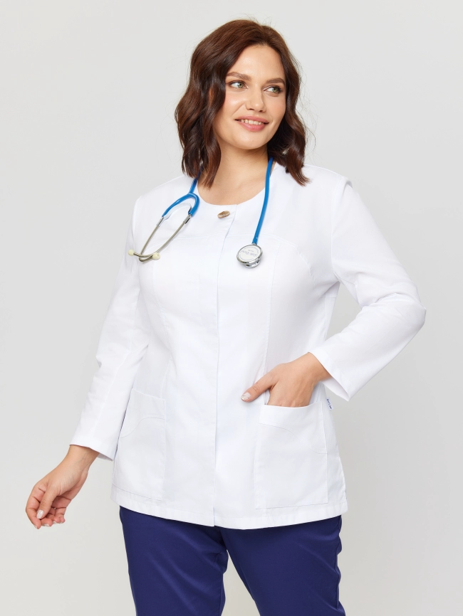Блузон медицинский женский, длинный  рукав, цвет белый, арт 5-802 фото 5