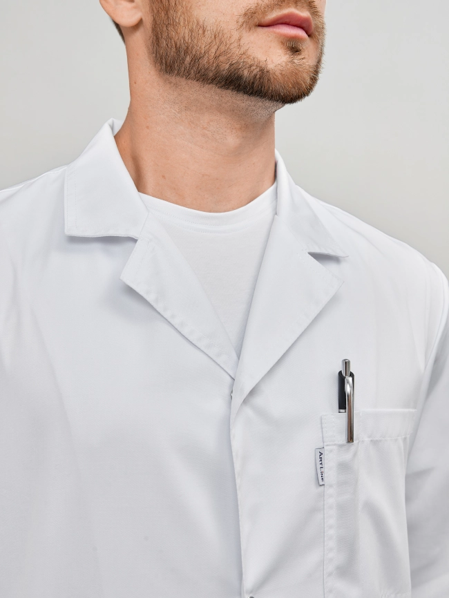 Халат медицинский мужской, длинный рукав, цвет белый, арт 4-14 фото 4