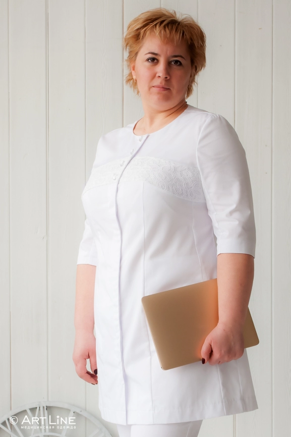 Халат медицинский женский, короткий рукав, цвет белый, арт 3-250 фото 4