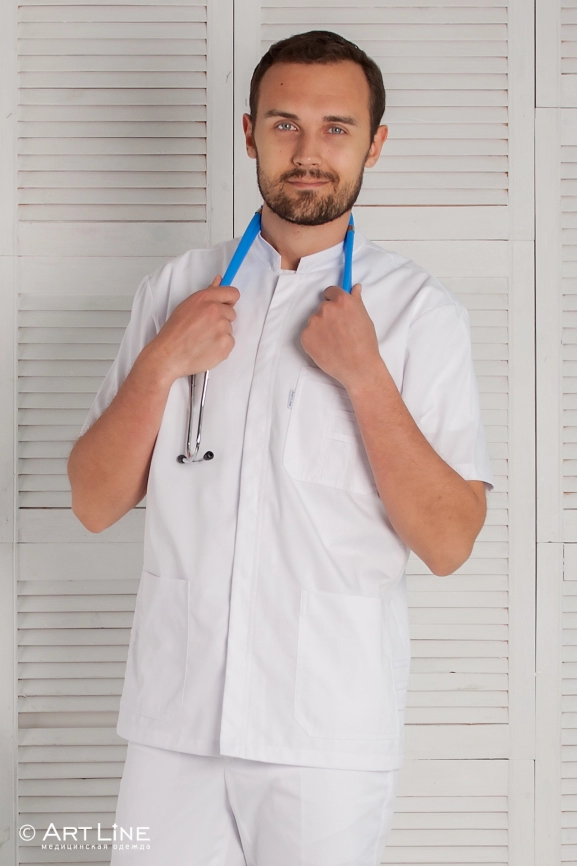 Блузон медицинский мужской, короткий рукав, цвет белый, арт 6-735 фото 3