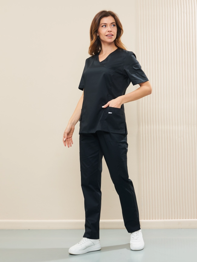Блузон медицинский женский, короткий рукав, модель 7-343, цвет черный фото 1