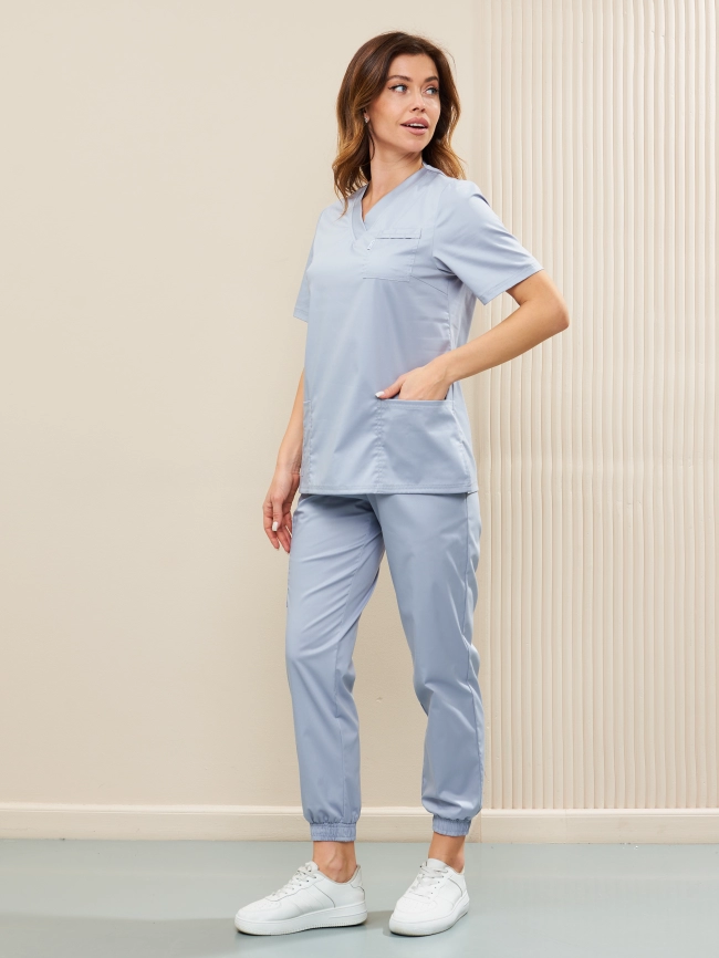 Блузон медицинский женский, короткий рукав, цвет светло серый, арт 5-357 фото 5