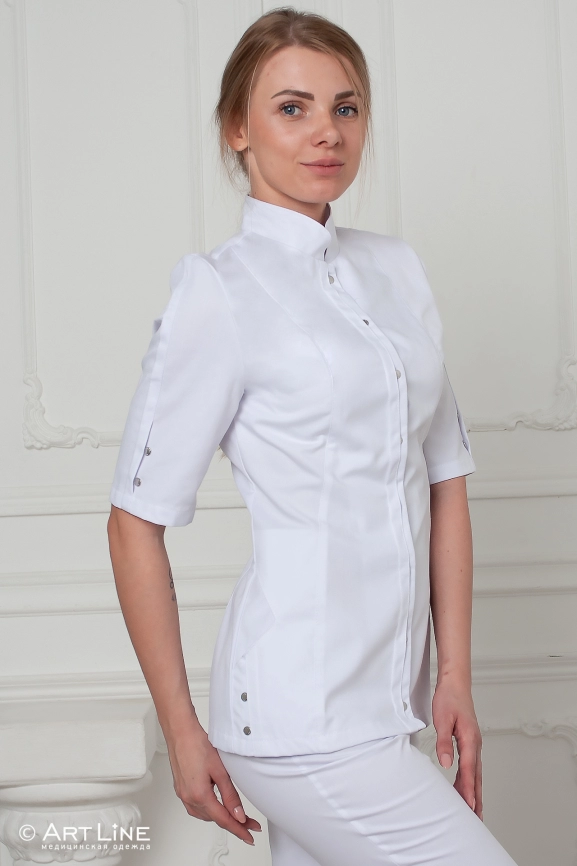 Блузон медицинский женский, короткий рукав, модель 7-358, цвет белый фото 5