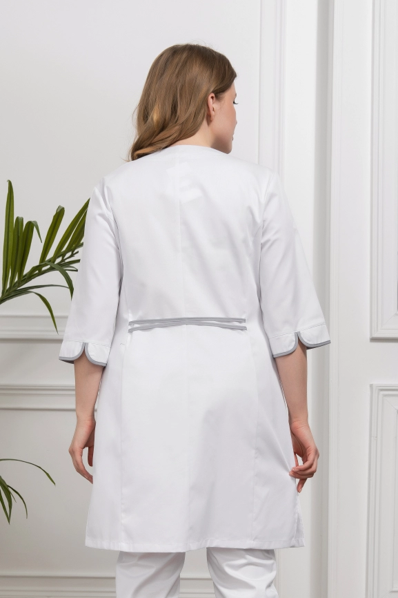 Халат медицинский женский, короткий рукав, модель 3-800к, цвет белый/серый фото 5