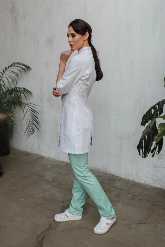 Халат медицинский женский, короткий рукав, цвет белый, арт 3-161 фото 3
