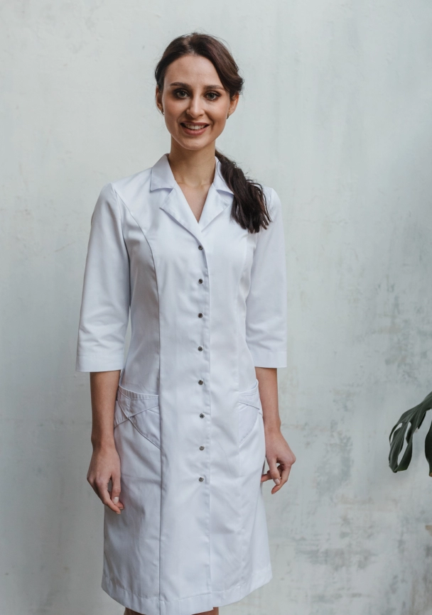 Халат медицинский женский, короткий рукав, цвет белый, арт 3-221о фото 6