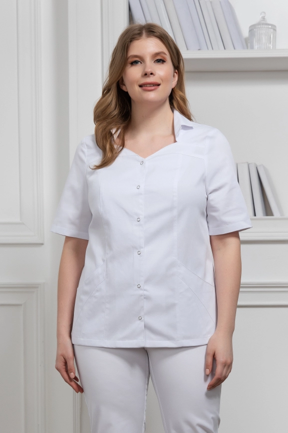 Блузон медицинский женский, короткий рукав, цвет белый, арт 7-725 фото 1