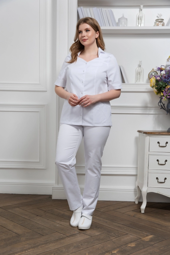 Блузон медицинский женский, короткий рукав, цвет белый, арт 7-725 фото 4
