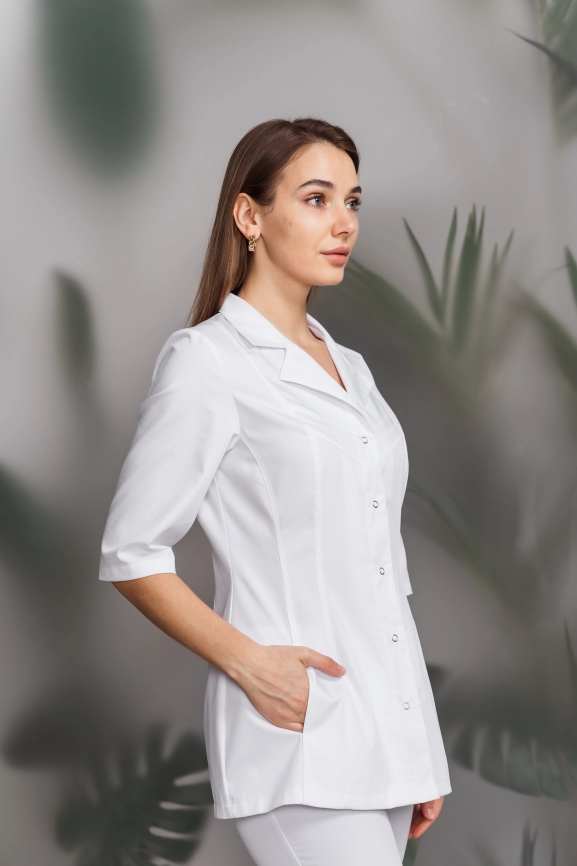 Блузон медицинский женский, короткий рукав, цвет белый, арт 5-768 фото 2