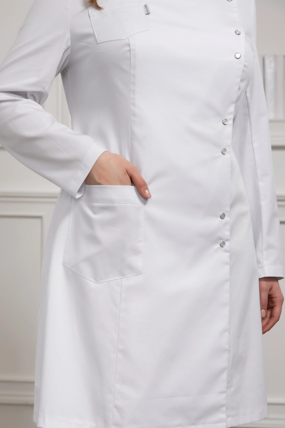 Халат медицинский женский, длинный рукав, цвет белый, арт 3-655 фото 3