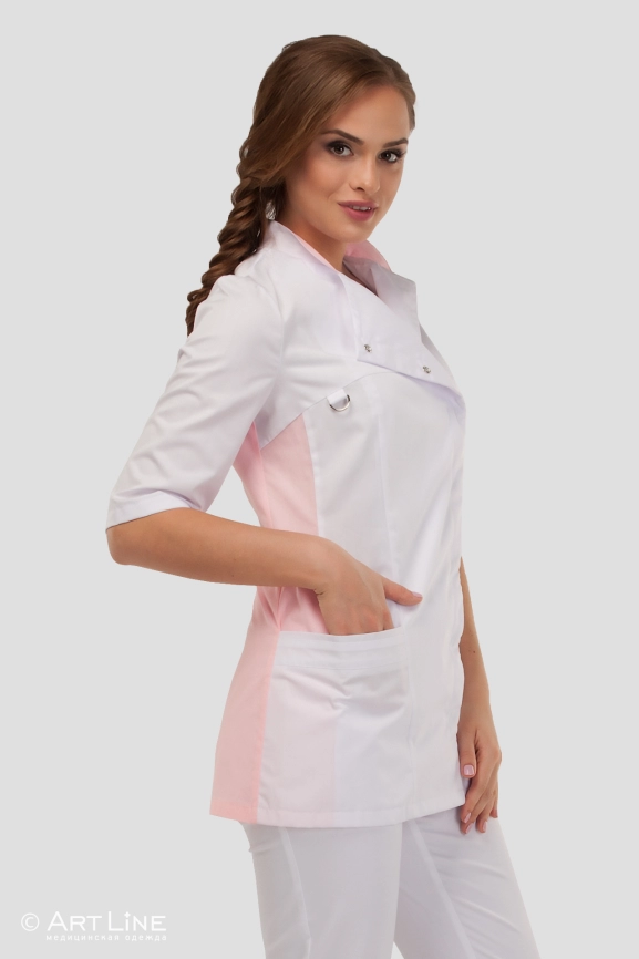 Блузон медицинский женский, короткий рукав, цвет белый/розовый, арт 5-453о фото 3