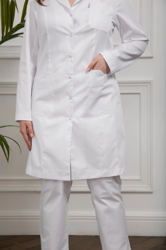 Халат медицинский женский, длинный рукав, модель 3-493, цвет белый фото 2