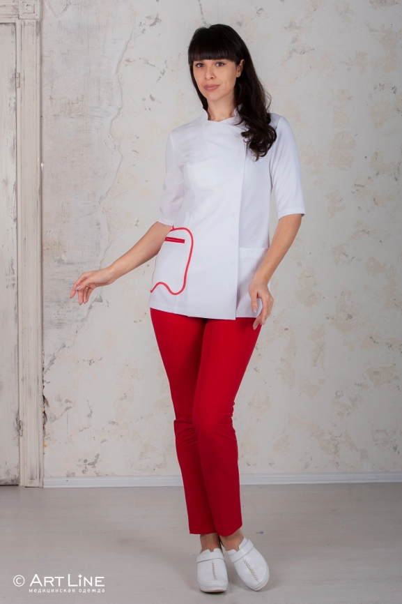Блузон медицинский женский, короткий рукав, цвет белый/красный, арт 5-362о фото 6