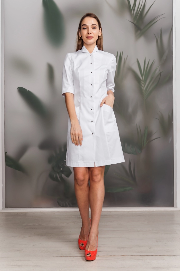 Халат медицинский женский, короткий рукав, модель 3-466, цвет белый фото 5