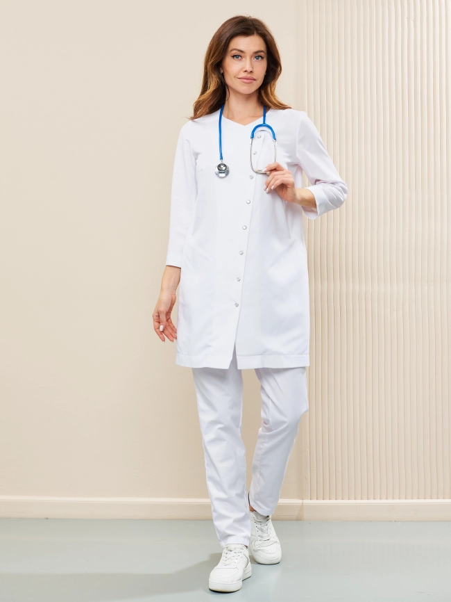 Халат медицинский женский, длинный рукав, цвет белый, арт 3-336 фото 7