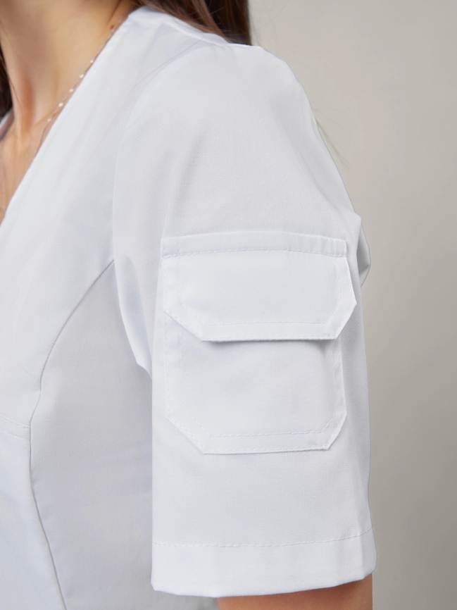 Блузон медицинский женский, короткий рукав, цвет белый, арт 7-343 фото 2