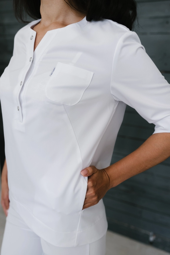 Блузон медицинский женский, короткий рукав, цвет белый, арт 5-650 фото 7
