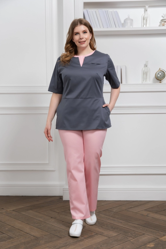 Блузон медицинский женский, короткий рукав, цвет графит/розовый, арт 7-766о фото 2