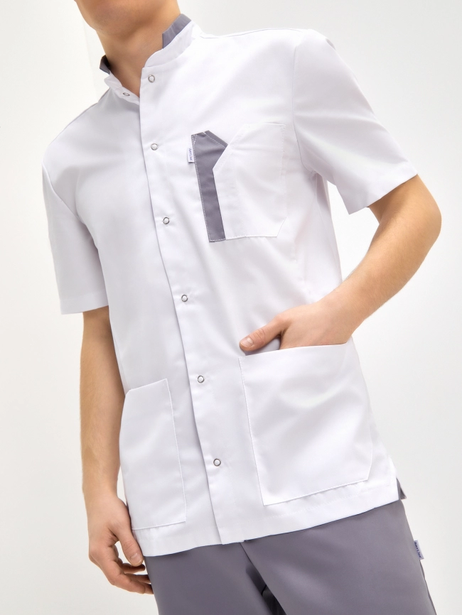 Блузон медицинский мужской, короткий рукав, цвет белый/серый, арт 6-341о фото 6