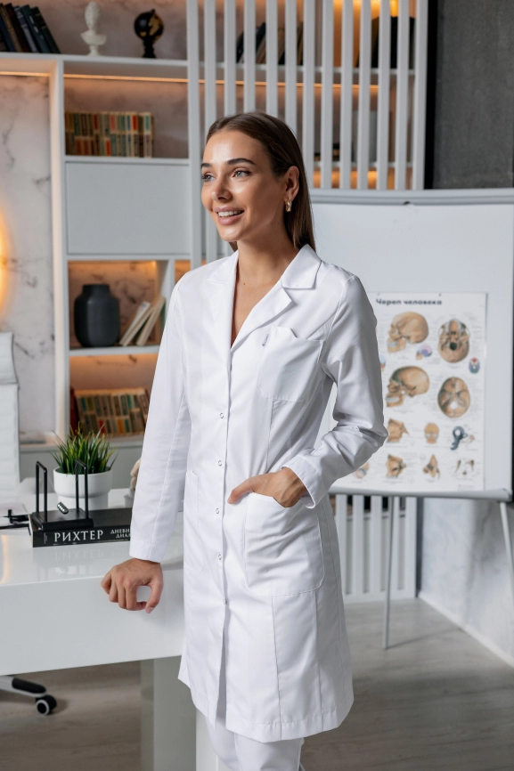 Халат медицинский женский, длинный рукав, цвет белый, арт 3-493 - купить по  ценам производителя в интернет магазине в розницу и оптом